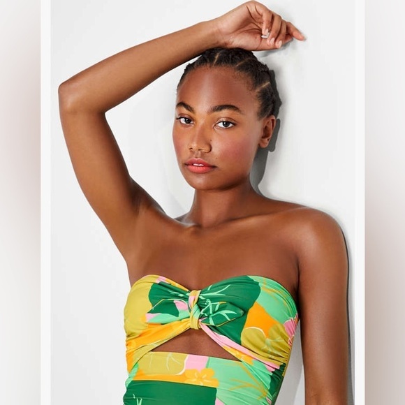 Kate Spade Cucumber Floral Tie Bandeau Bathing Swim Suit size XS NEW - Picture 2 of 9